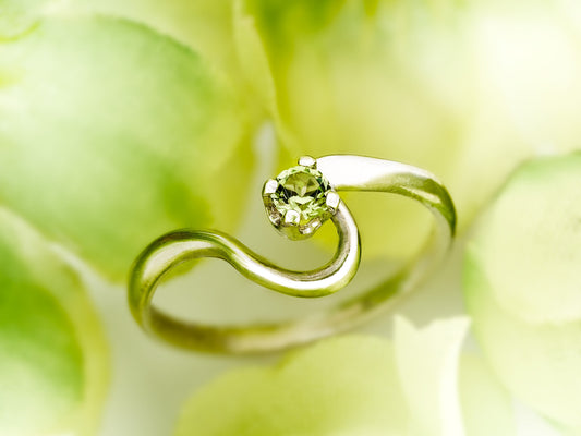 Peridot Silver Half Heart Ring.  3mm, Round Faceted, Natural Green Peridot Gemstone.