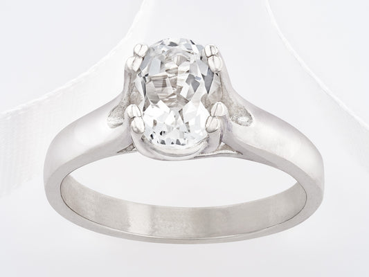 Gorgeous White Topaz Ring! Natural Gem from Brazil. Premium Silver. Wide band. Double 4-prong tray.