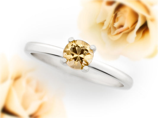 Authentic Ouro Preto, Brazil Imperial Topaz ring. Premium Silver. Handmade, Single Cut, 5mm. VS Clarity. Golden Yellow Orange.