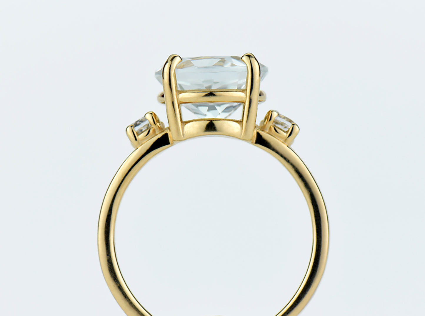 Perfection! Authentic White Topaz Ring from Brazil. 14kt or 10kt Yellow Gold Ring featuring a 10mm Centerstone and 3mm white topaz accents.