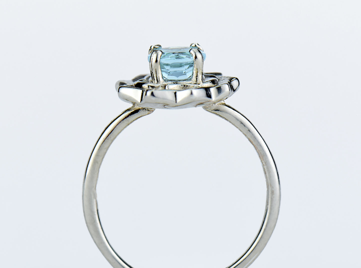 Sky Blue Lotus Flower Ring. Natural, 5mm Light Blue Topaz gemstone set in handmade premium silver ring.