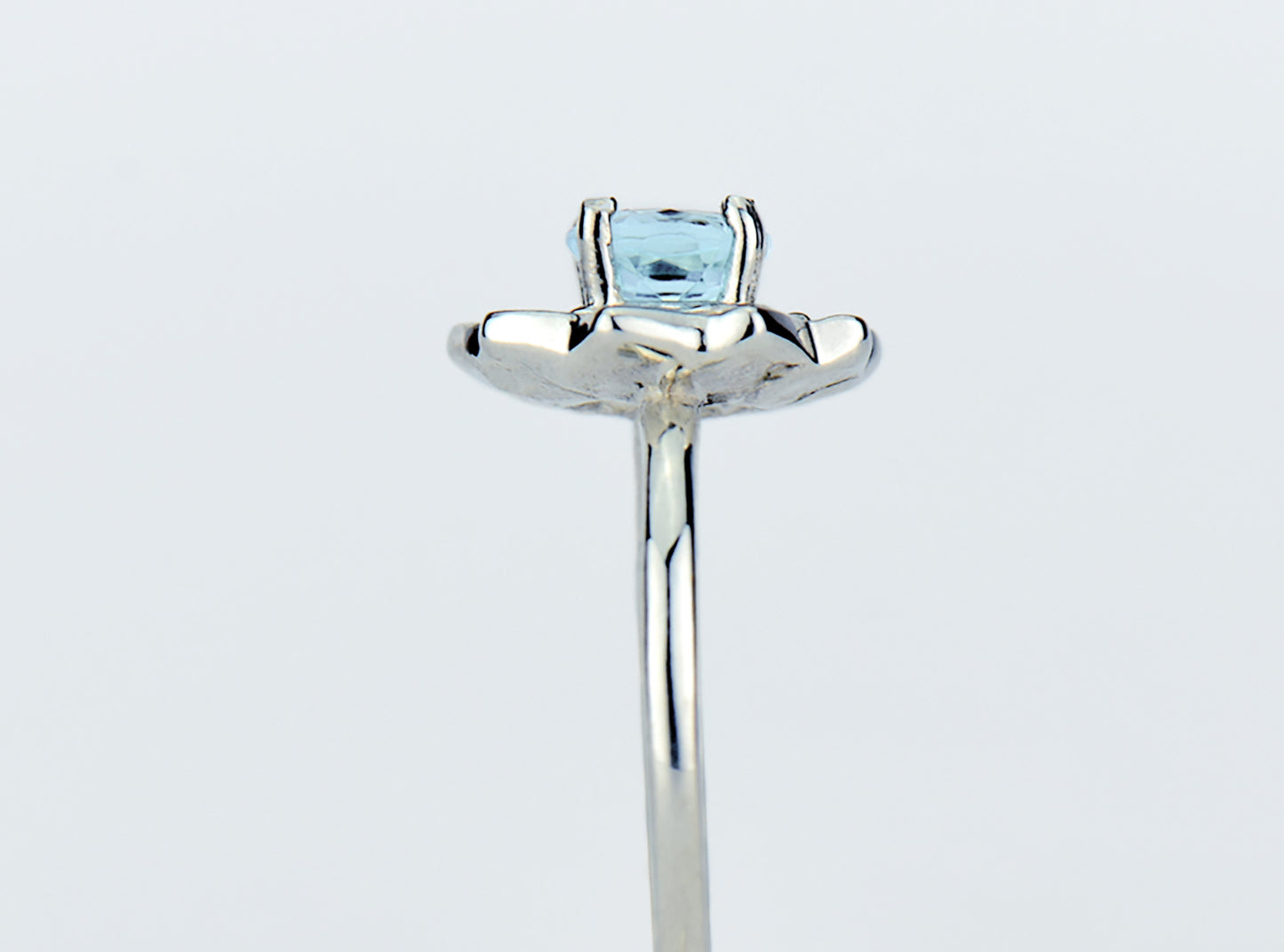 Sky Blue Lotus Flower Ring. Natural, 5mm Light Blue Topaz gemstone set in handmade premium silver ring.