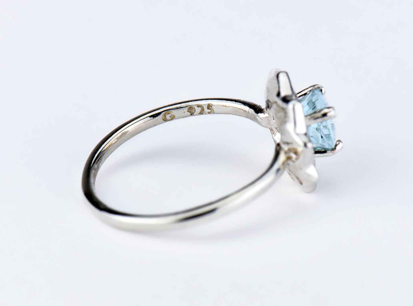 Sky Blue Lotus Flower Ring. Natural, 5mm Light Blue Topaz gemstone set in handmade premium silver ring.