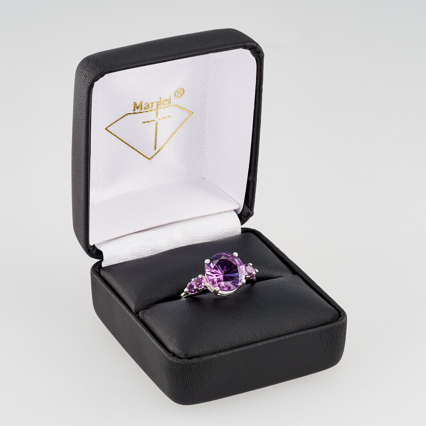 Rich Purple Amethyst Ring!  Large, 10mm Diamond Cut African Amethyst with African Amethyst Accents.  Incredible Purple Color.