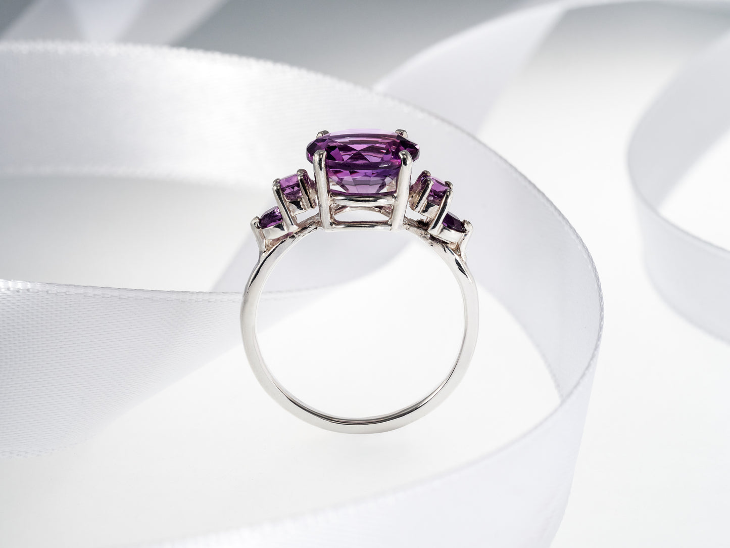 Rich Purple Amethyst Ring!  Large, 10mm Diamond Cut African Amethyst with African Amethyst Accents.  Incredible Purple Color.