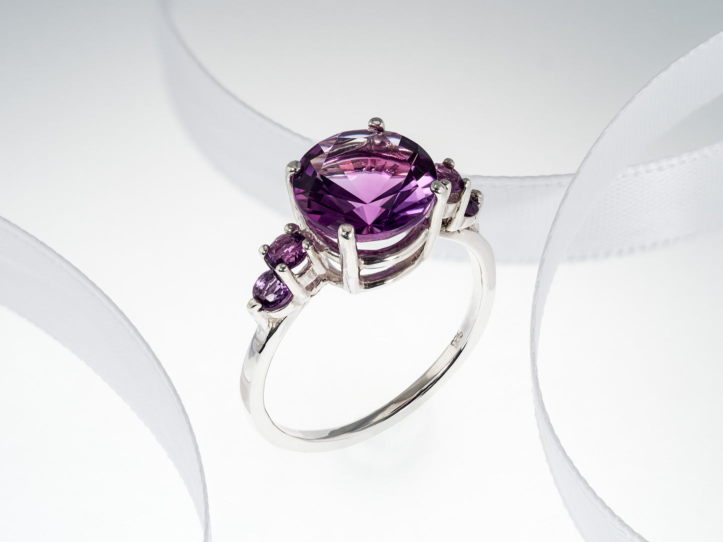 Rich Purple Amethyst Ring!  Large, 10mm Diamond Cut African Amethyst with African Amethyst Accents.  Incredible Purple Color.