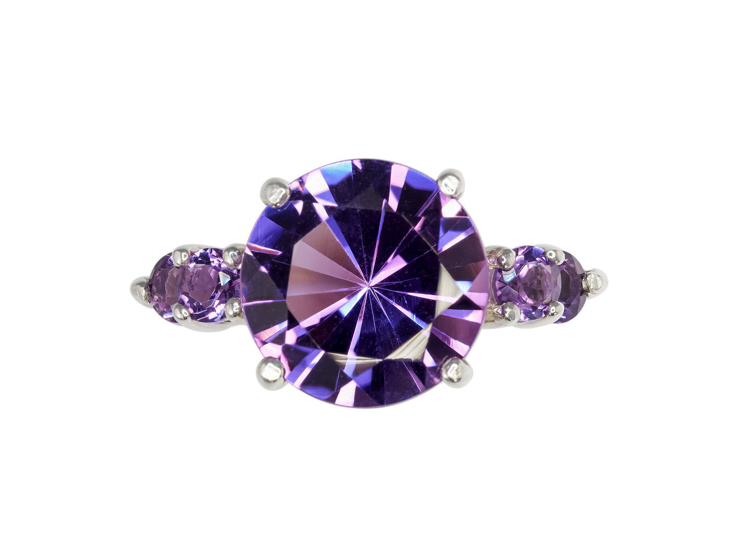 Rich Purple Amethyst Ring!  Large, 10mm Diamond Cut African Amethyst with African Amethyst Accents.  Incredible Purple Color.