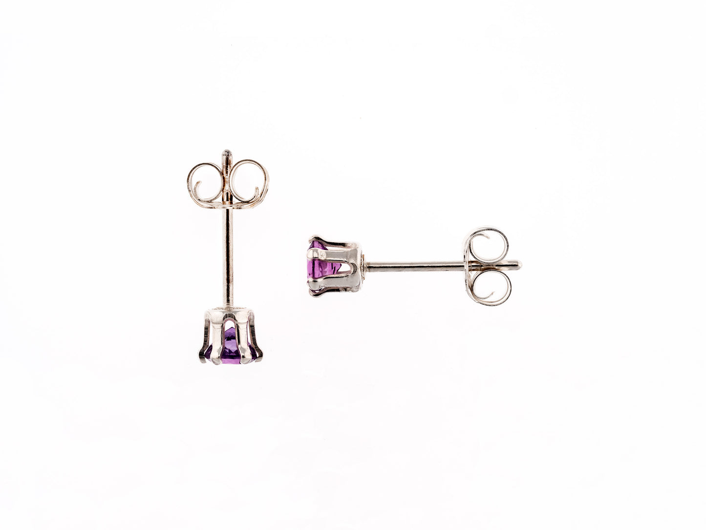 Rich Purple!  Natural, 3mm Diamond Cut, African Amethyst Earrings! Sterling Silver, 6-Prong Studs.