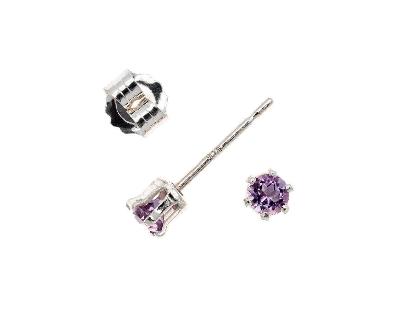 Beautiful Purple! Natural Brazilian Amethyst Earrings! Sterling Silver, 6-Prong Studs. 3mm, round, facet.