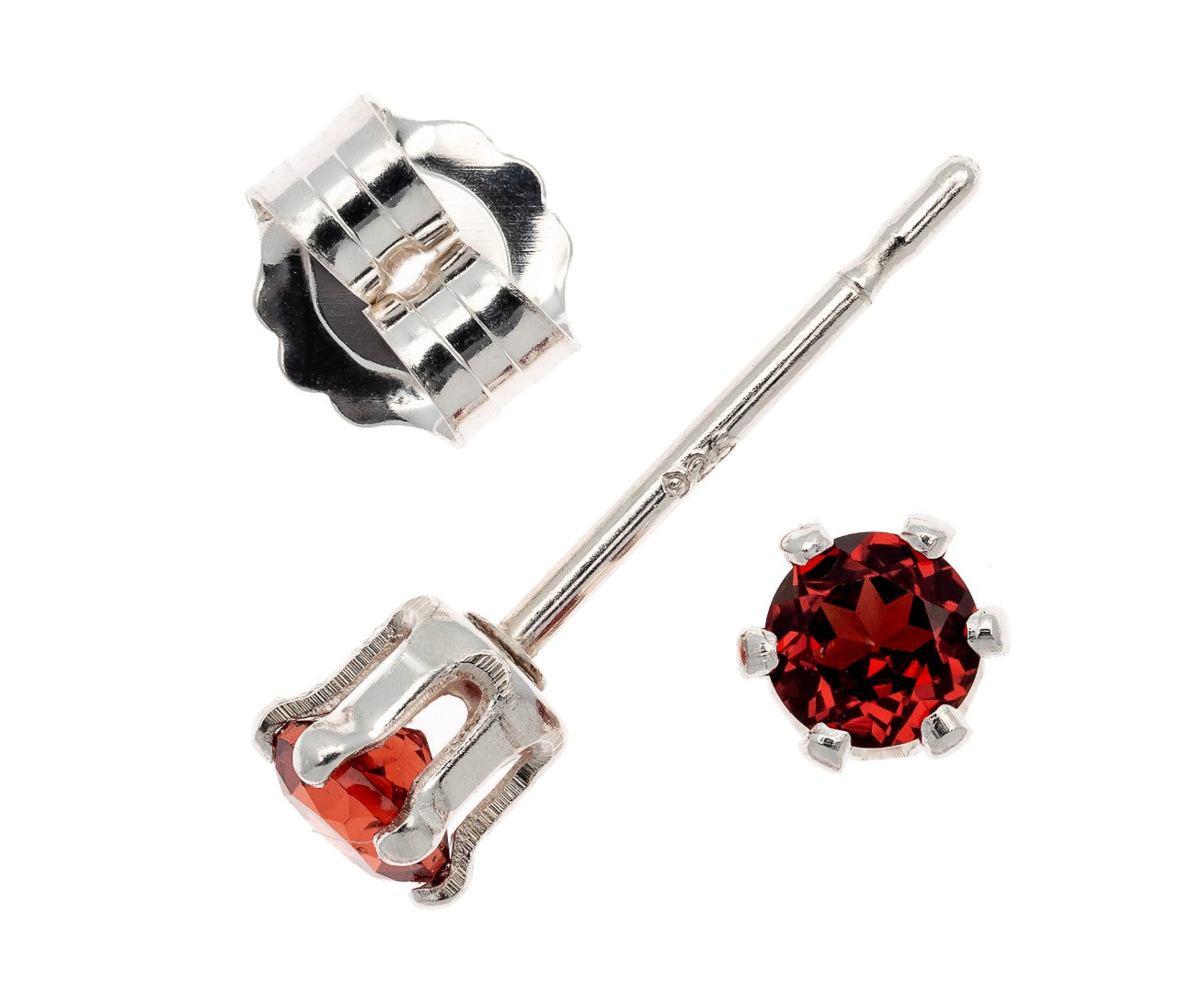 Striking, Natural, Red, 3mm Diamond Cut, Mozambique Garnet Earrings! Sterling Silver, 6-Prong Studs.