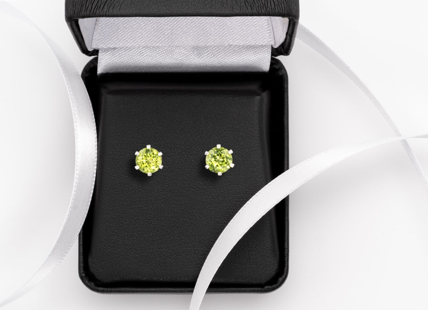 Striking Green Peridot Earrings.  6mm Round, Faceted.  Sterling Silver Earrings with Butterfly and Bullet Backs.