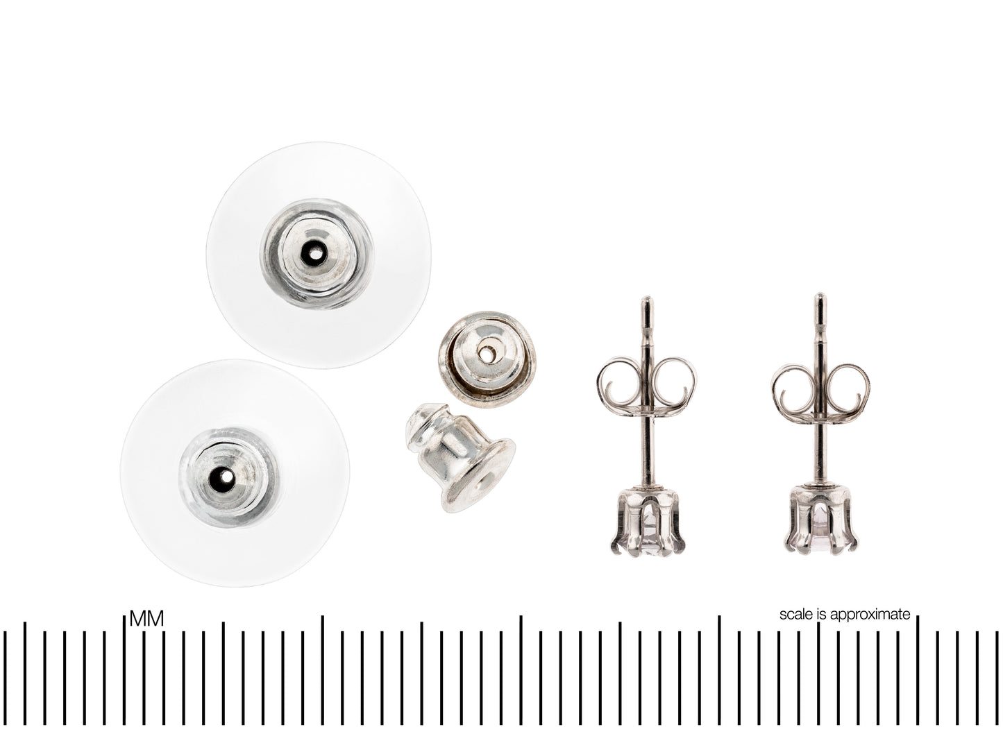 Natural White Sapphire Earrings - 3mm Diamond Cut, Ceylon, Sri Lanka. Sterling Silver, 6-Prong Studs.