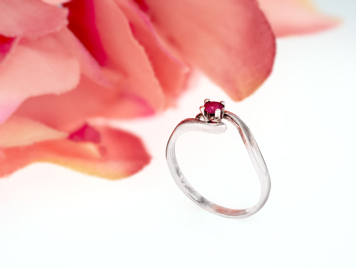 July Birthstone Ring. 3mm, Round, Faceted, Natural, Red Ruby Gemstone. Sterling silver.