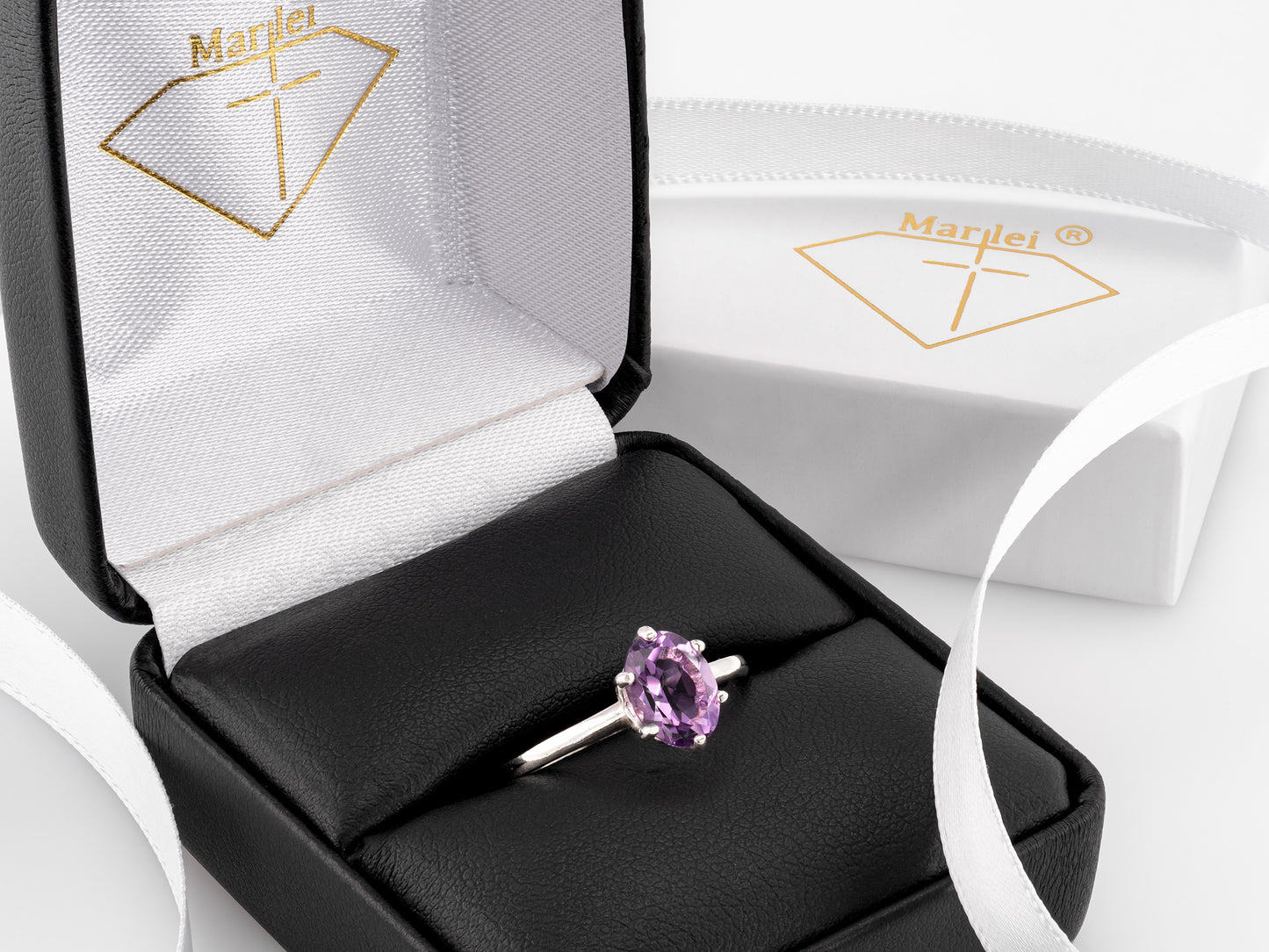 Stunning Natural 8x6mm Oval Brazilian Amethyst Solitaire Ring. February Birthstone Ring. Sparkling Purple! Classic Design.