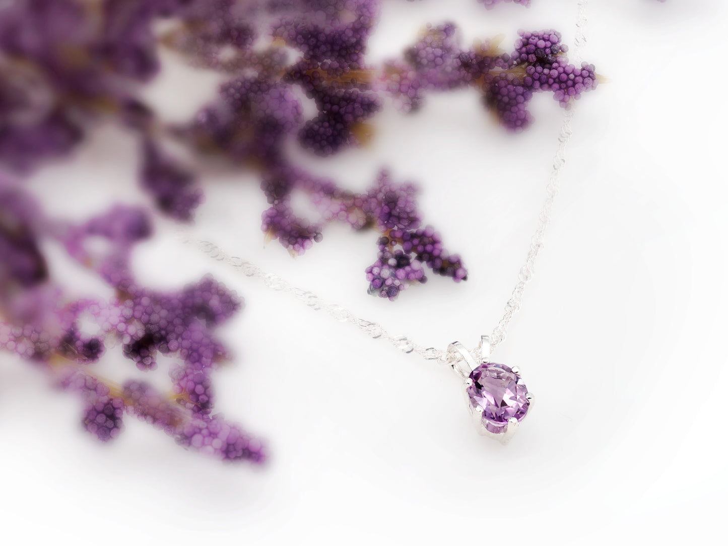 Elegant Handmade Brazilian Amethyst Pendant! 8x6mm Oval, Natural, Sparkling Purple. VVS Clarity.