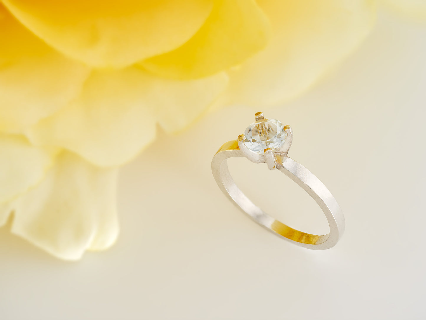 White Topaz Solitaire Ring. Premium Sterling Silver. Round, Diamond Cut, Natural Topaz from Brazil.Classic 5mm, .59 ctw,