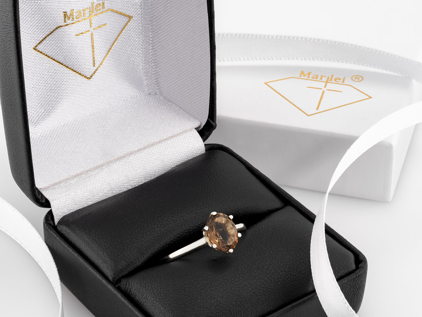 Smoky Quartz Solitaire Ring.  Alluring Golden Brown.  8x6mm, Oval, Faceted, Brazilian Gemstone.  Sterling Silver.