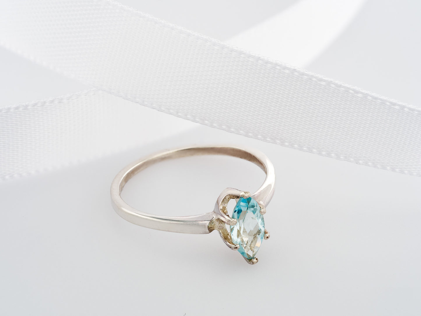 Genuine Light Blue, Marquise Aquamarine gemstone ring.  Brazilian, 8x4mm, .45ctw. Sterling Silver.