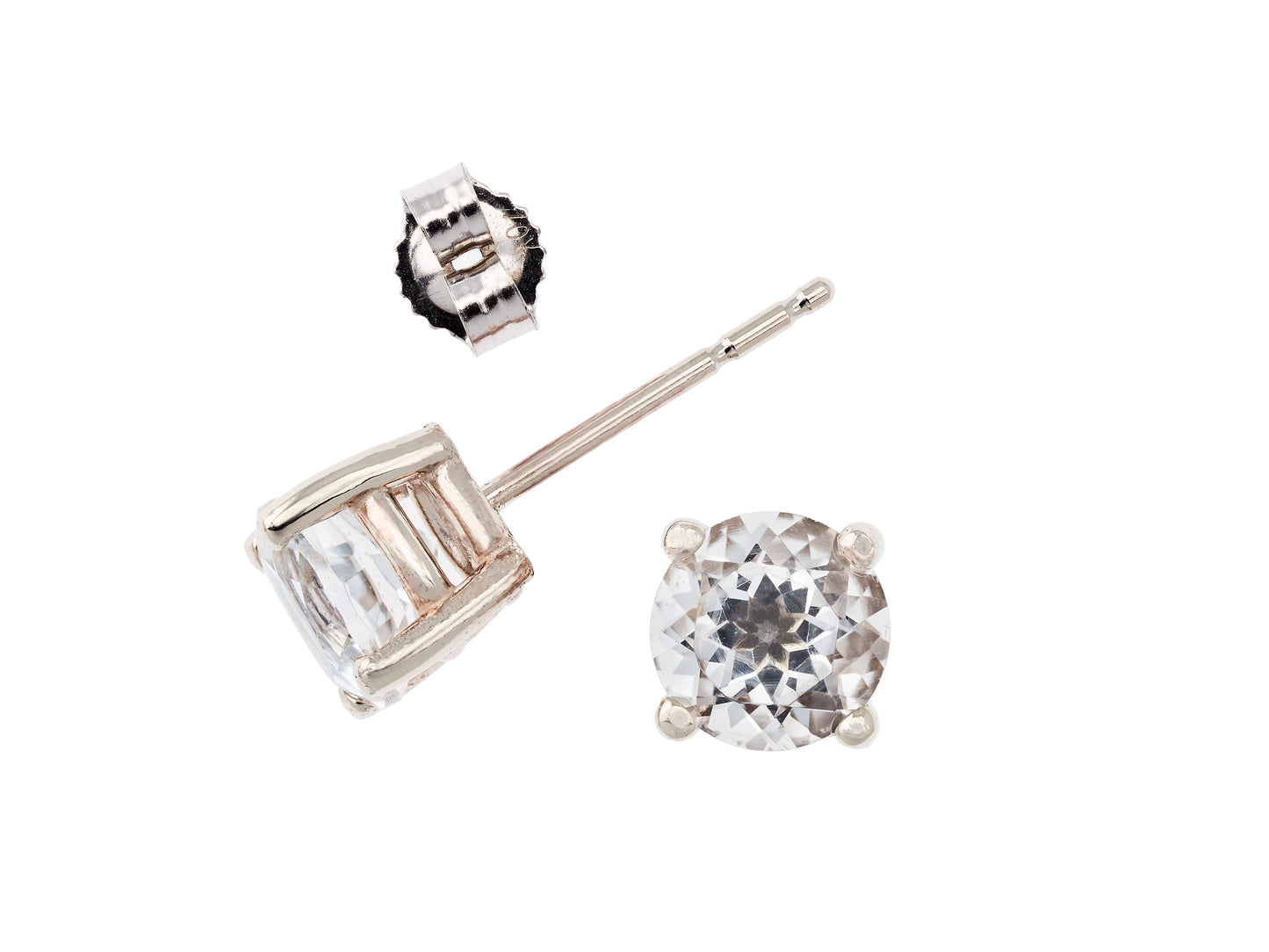 Natural, Genuine, White Topaz in 14K White Gold. Marvelous earrings! 6mm round, diamond cut.