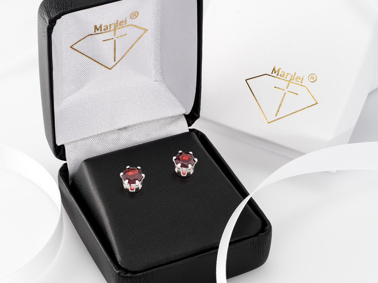 Striking Mozambique Garnet Earrings!  Dark Red, Natural, 6mm Round Cut.  Sterling Silver, 6-Prong Earrings.