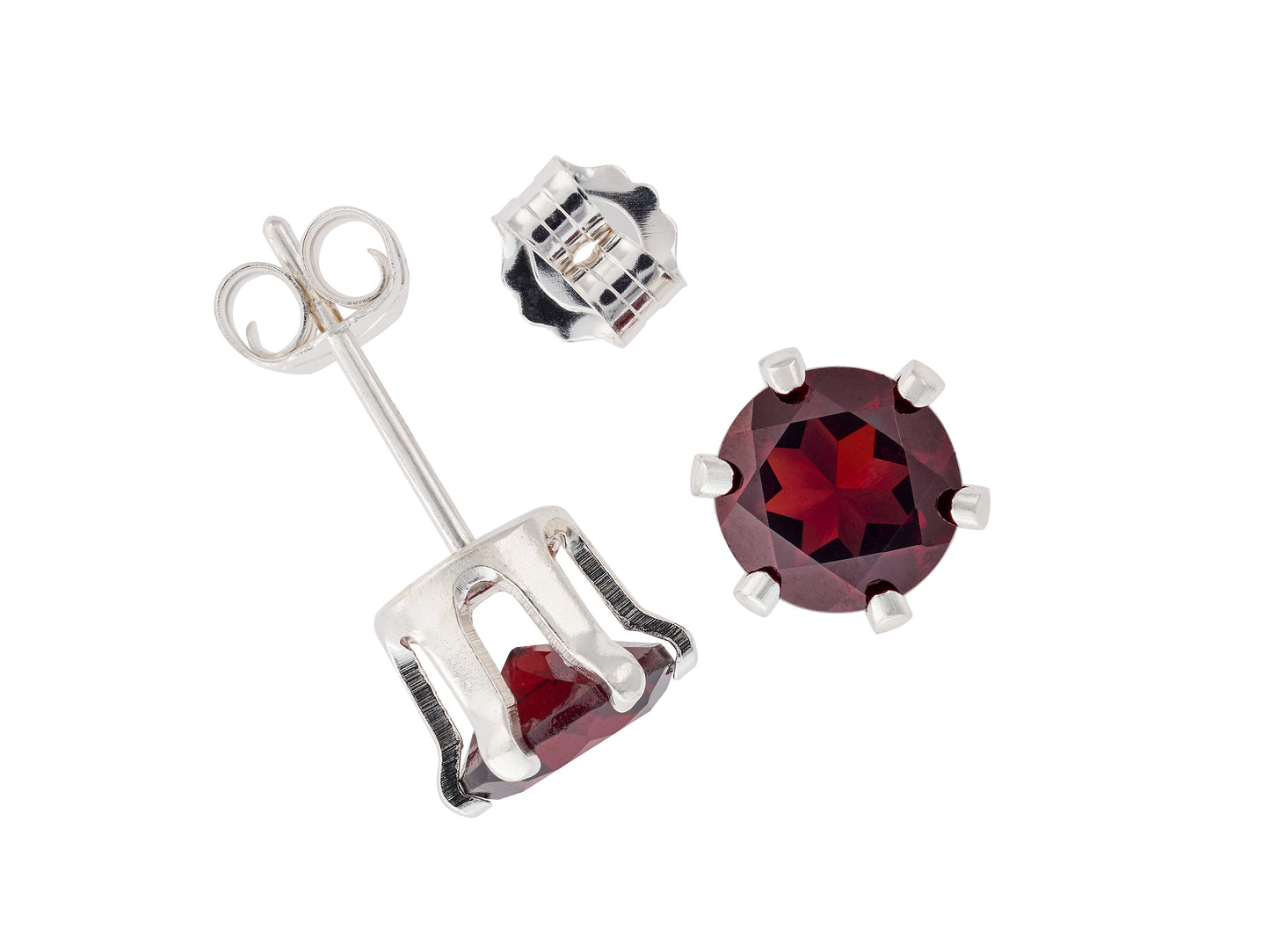 Striking Mozambique Garnet Earrings!  Dark Red, Natural, 6mm Round Cut.  Sterling Silver, 6-Prong Earrings.