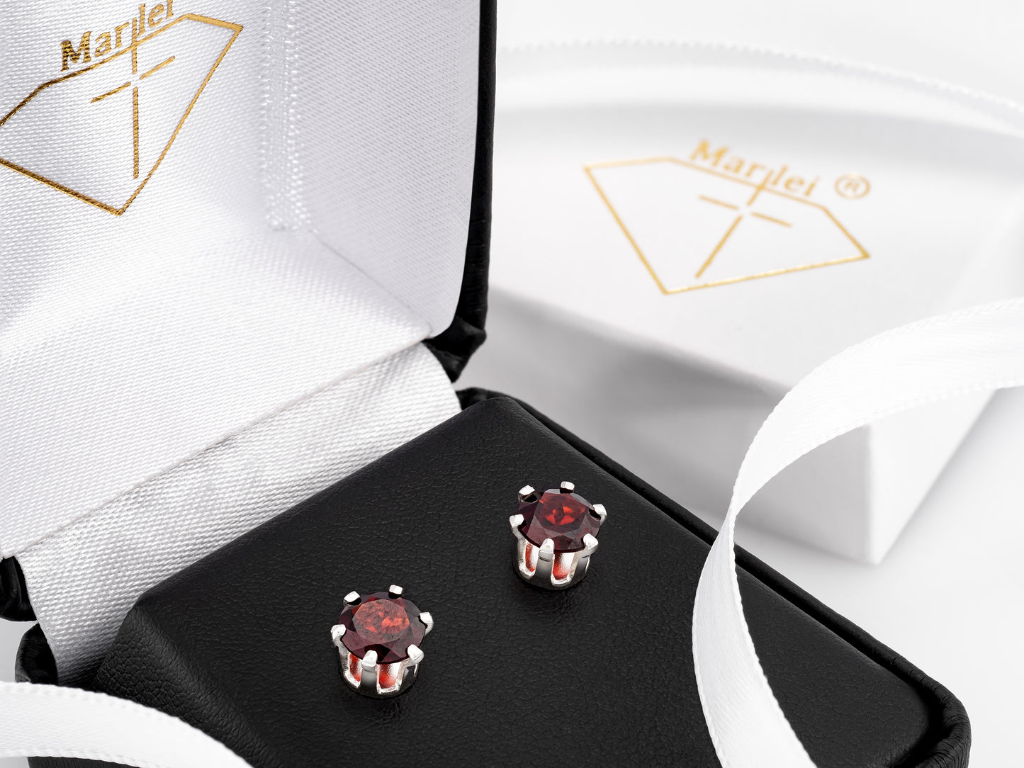 Striking Mozambique Garnet Earrings!  Dark Red, Natural, 6mm Round Cut.  Sterling Silver, 6-Prong Earrings.