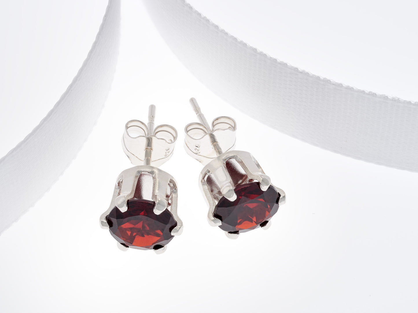 Striking Mozambique Garnet Earrings!  Dark Red, Natural, 6mm Round Cut.  Sterling Silver, 6-Prong Earrings.