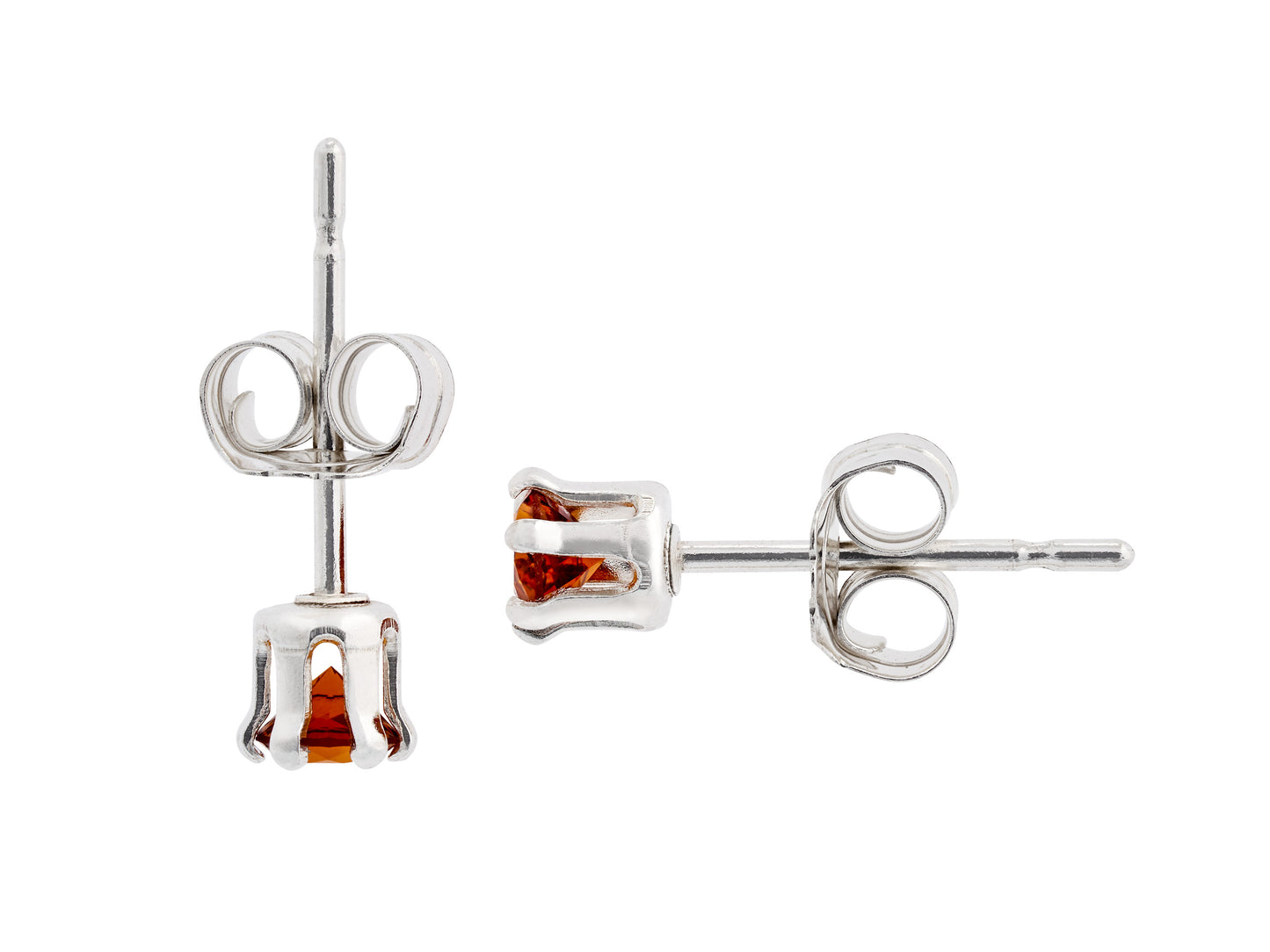 Rare Spessartite Garnet Earrings!  Reddish Orange, Natural, 3mm, Round Cut.  Sterling Silver, 6-Prong Earrings.