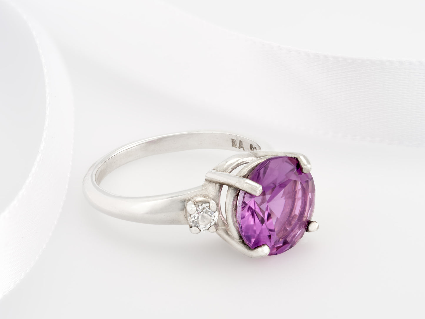 Rare Brazilian Amethyst Ring (smooth band), from our Minas Gerais Collection. 10mm, Dia Cut, 3ctw, VVS-IF.  White Topaz Accents.