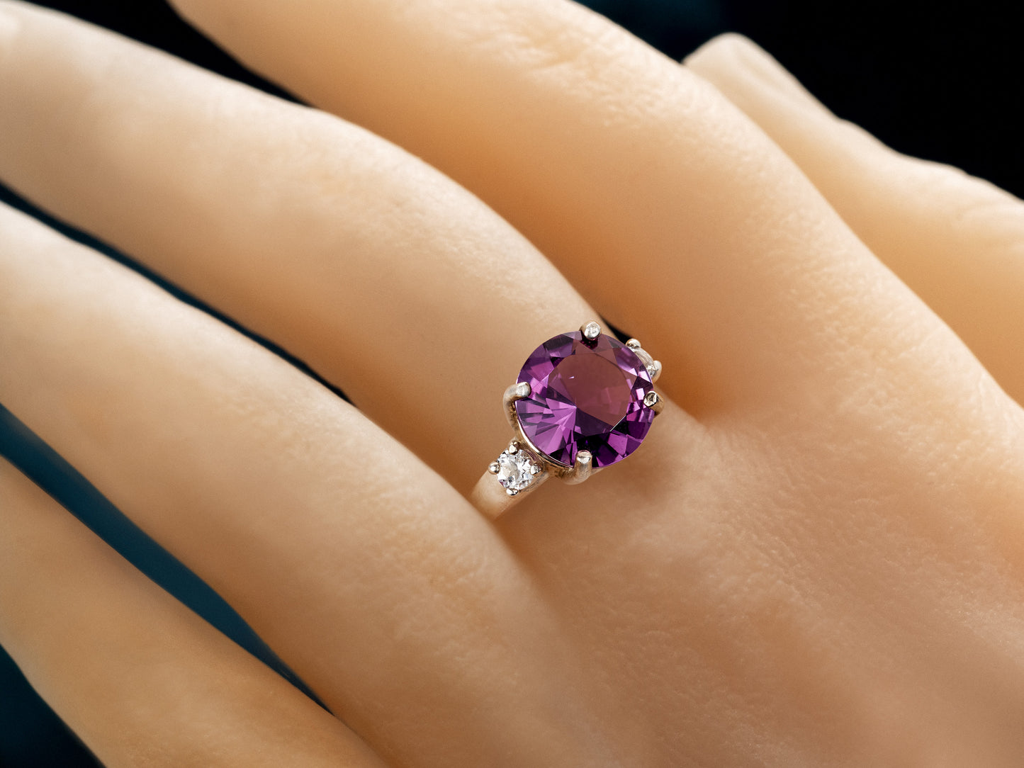 Rare Brazilian Amethyst Ring (smooth band), from our Minas Gerais Collection. 10mm, Dia Cut, 3ctw, VVS-IF.  White Topaz Accents.