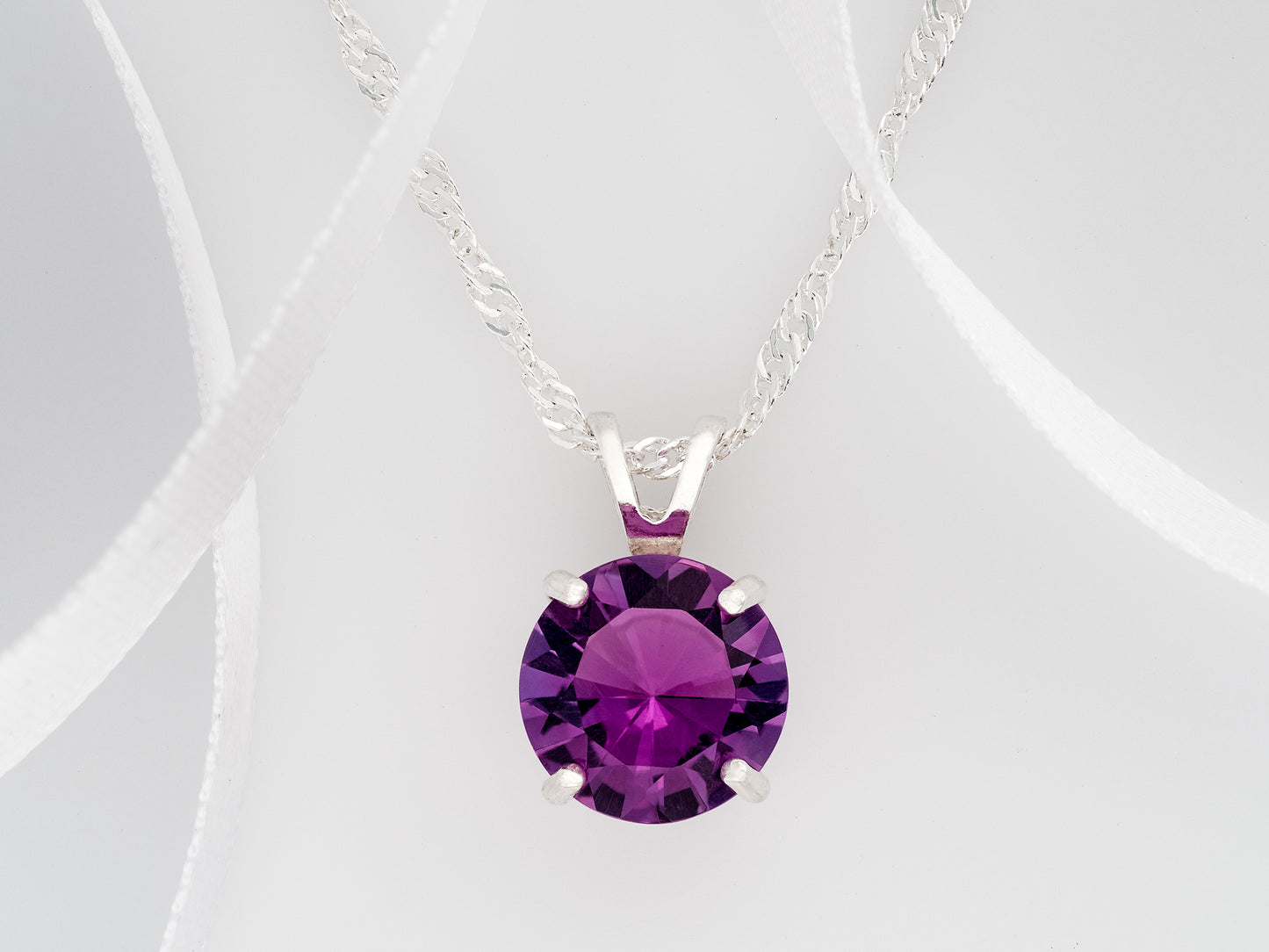 From our Minas Gerais Collection. Rare Brazilian Amethyst Gemstone. 10mm, Diamond Cut, 3ctw, VVS-IF. Premium Silver Pendant Necklace