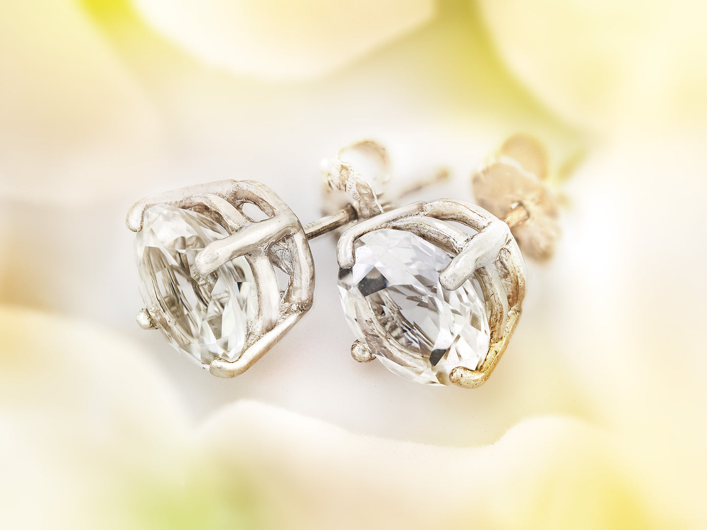 These Natural White Topaz Studs from Brazil have incredible sparkle! Large, 8mm Round Faceted Gemstones.