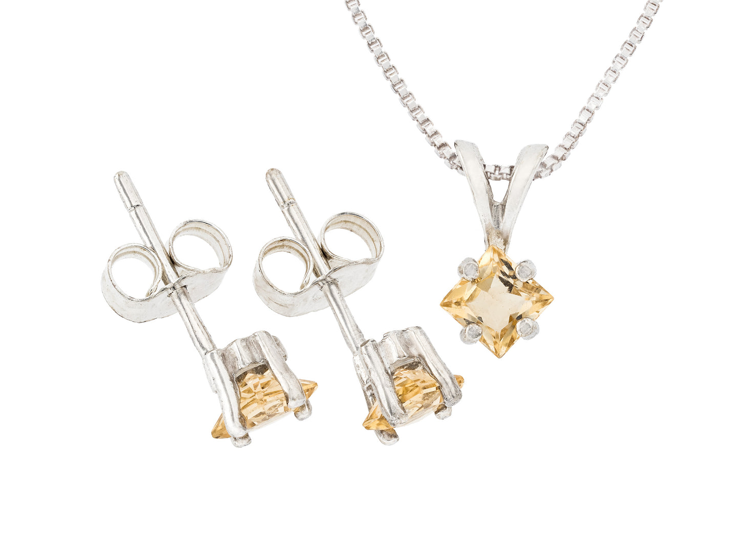 Imperial Topaz Silver Necklace and Earring Set.  Natural, Modified Princess Cut Gems from Ouro Preto, Brazil!