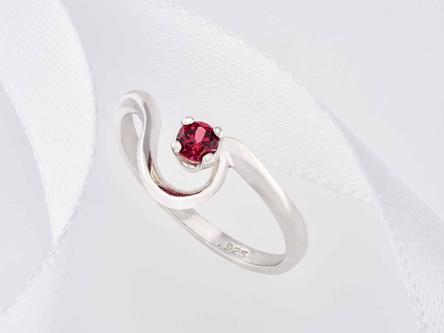 Natural Rhodolite Garnet Silver Ring! Pink, Purple, Red. January Birthstone. Half Heart. 3mm, Round, Faceted.