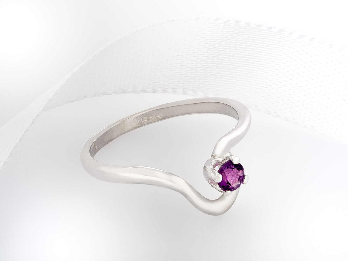 Natural African Amethyst February Birthstone Ring! Half Heart style. 3mm, Round, Faceted, Purple, African Amethyst. Silver.