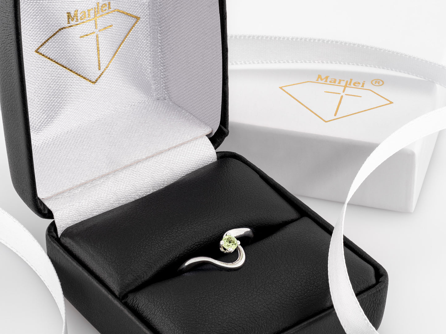 Peridot Silver Half Heart Ring.  3mm, Round Faceted, Natural Green Peridot Gemstone.