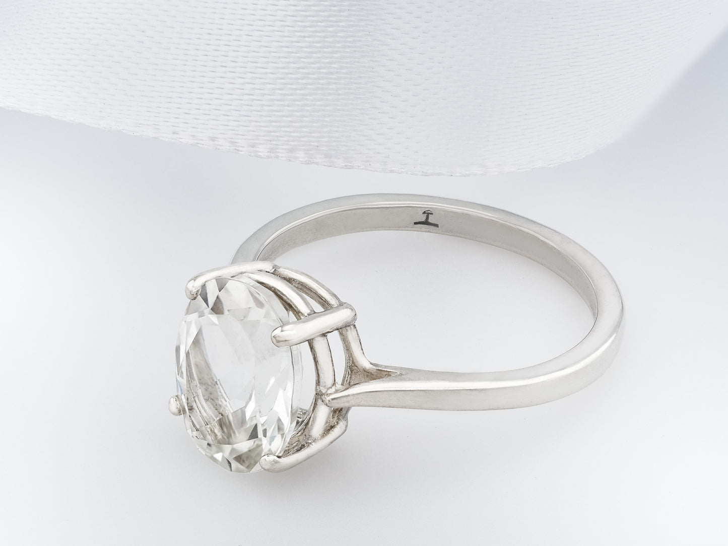 Elegant, Oval White Topaz Ring from Brazil! Handmade, 10x8 mm, Natural, Faceted. 4-Prong, Premium Sterling Silver.