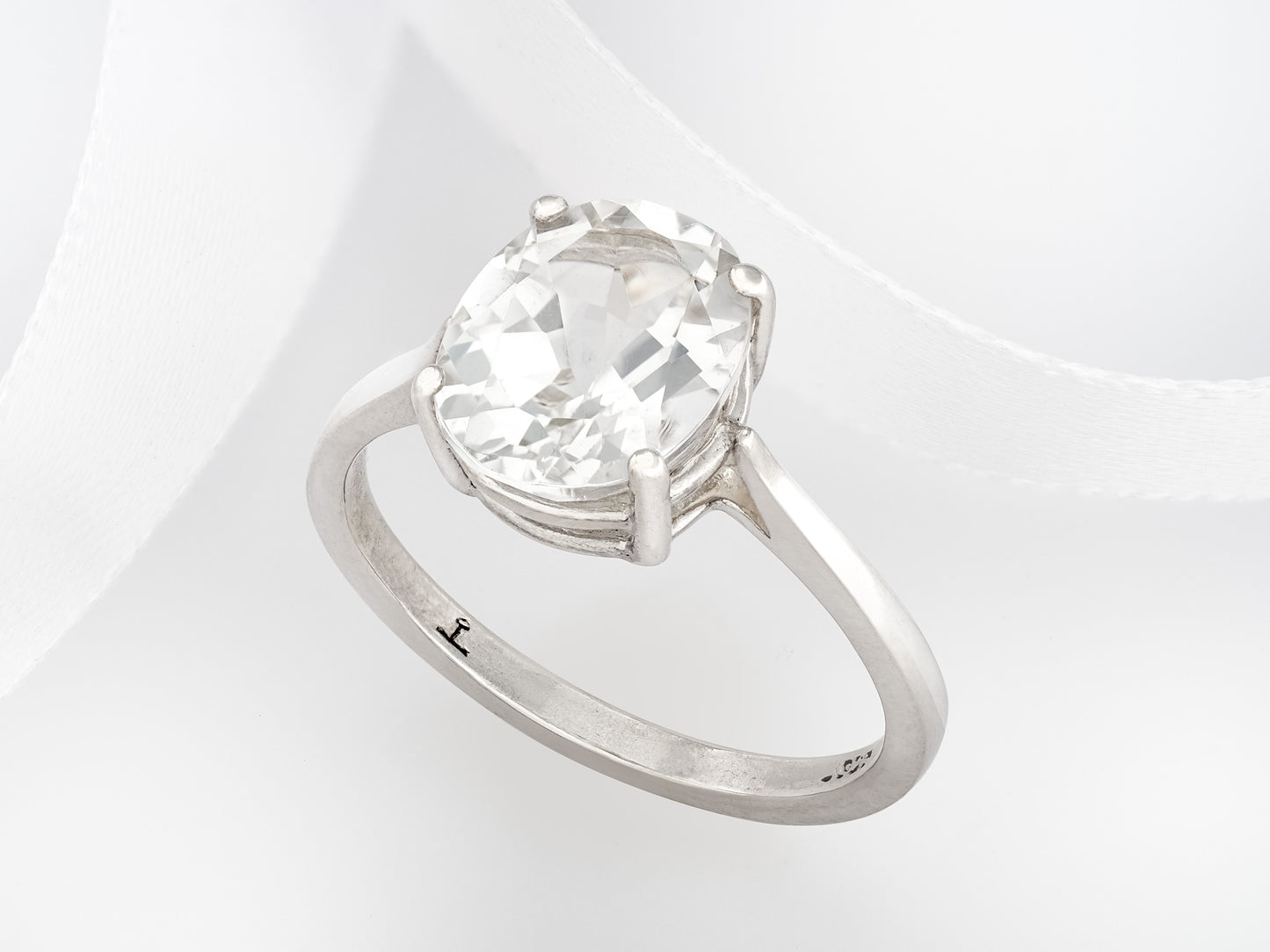 Elegant, Oval White Topaz Ring from Brazil! Handmade, 10x8 mm, Natural, Faceted. 4-Prong, Premium Sterling Silver.