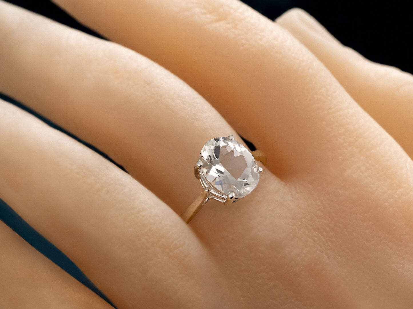 Elegant, Oval White Topaz Ring from Brazil! Handmade, 10x8 mm, Natural, Faceted. 4-Prong, Premium Sterling Silver.