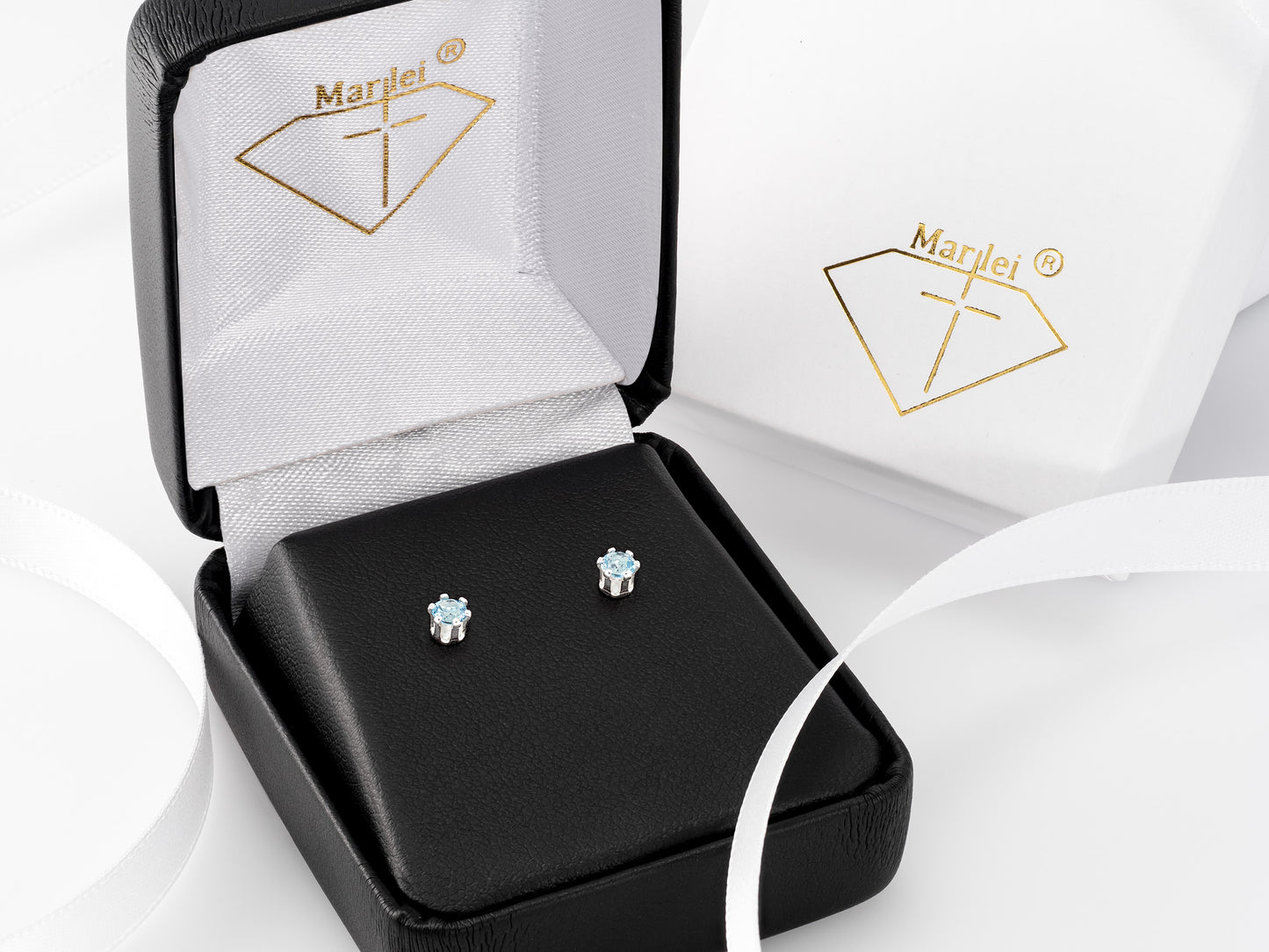 Wonderful Swiss Blue Topaz Earrings - 3mm Diamond Cut. Bright Gemstones. Sterling Silver, 6-Prong Studs.