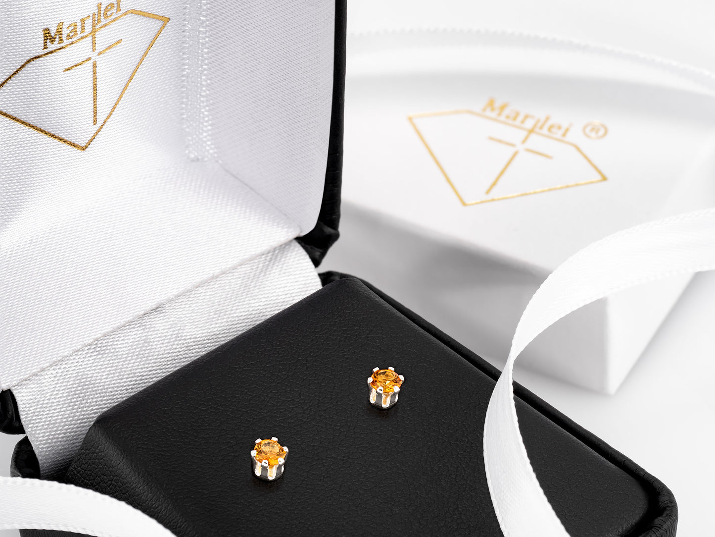 Golden Yellow - Orange  Citrine Earrings - 3mm Dia Cut.  Grade AAA. Sterling Silver, 6-Prong Studs.