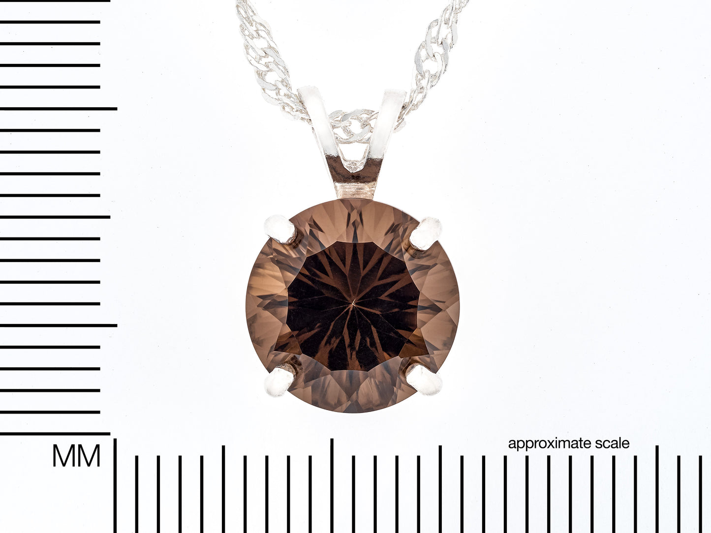 Natural, Large Brazilian Smoky Quartz Pendant Necklace! 10mm Round Concave Cut, Grade AAA. Premium Sterling Silver.