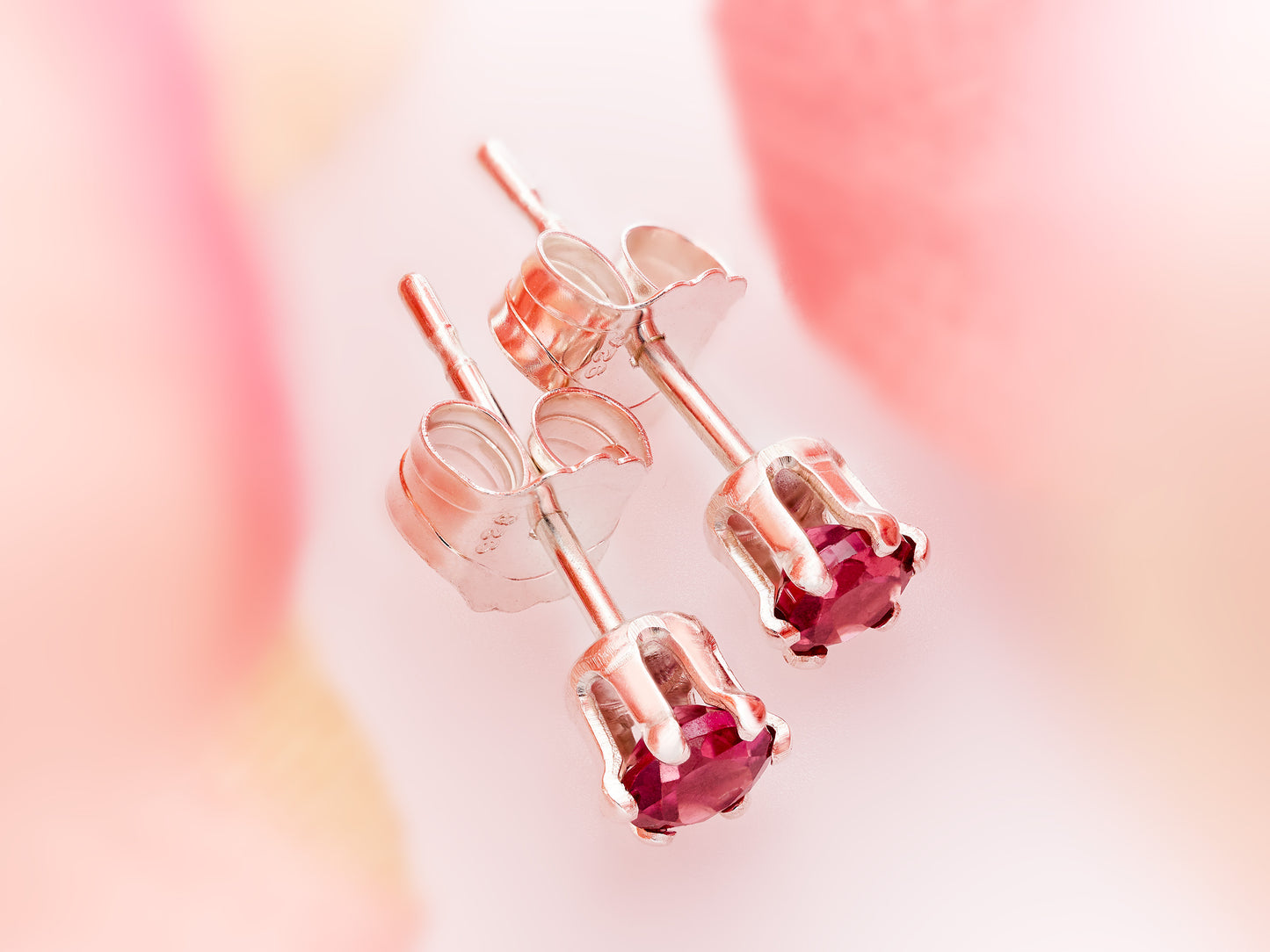 Gorgeous, Hot Pink to Purple, Natural, 3mm Diamond Cut, Rhodolite Garnet Earrings! Sterling Silver, 6-Prong.