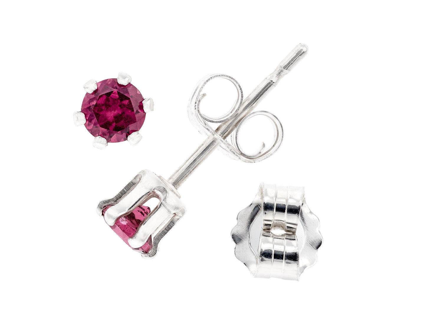 Gorgeous, Hot Pink to Purple, Natural, 3mm Diamond Cut, Rhodolite Garnet Earrings! Sterling Silver, 6-Prong.