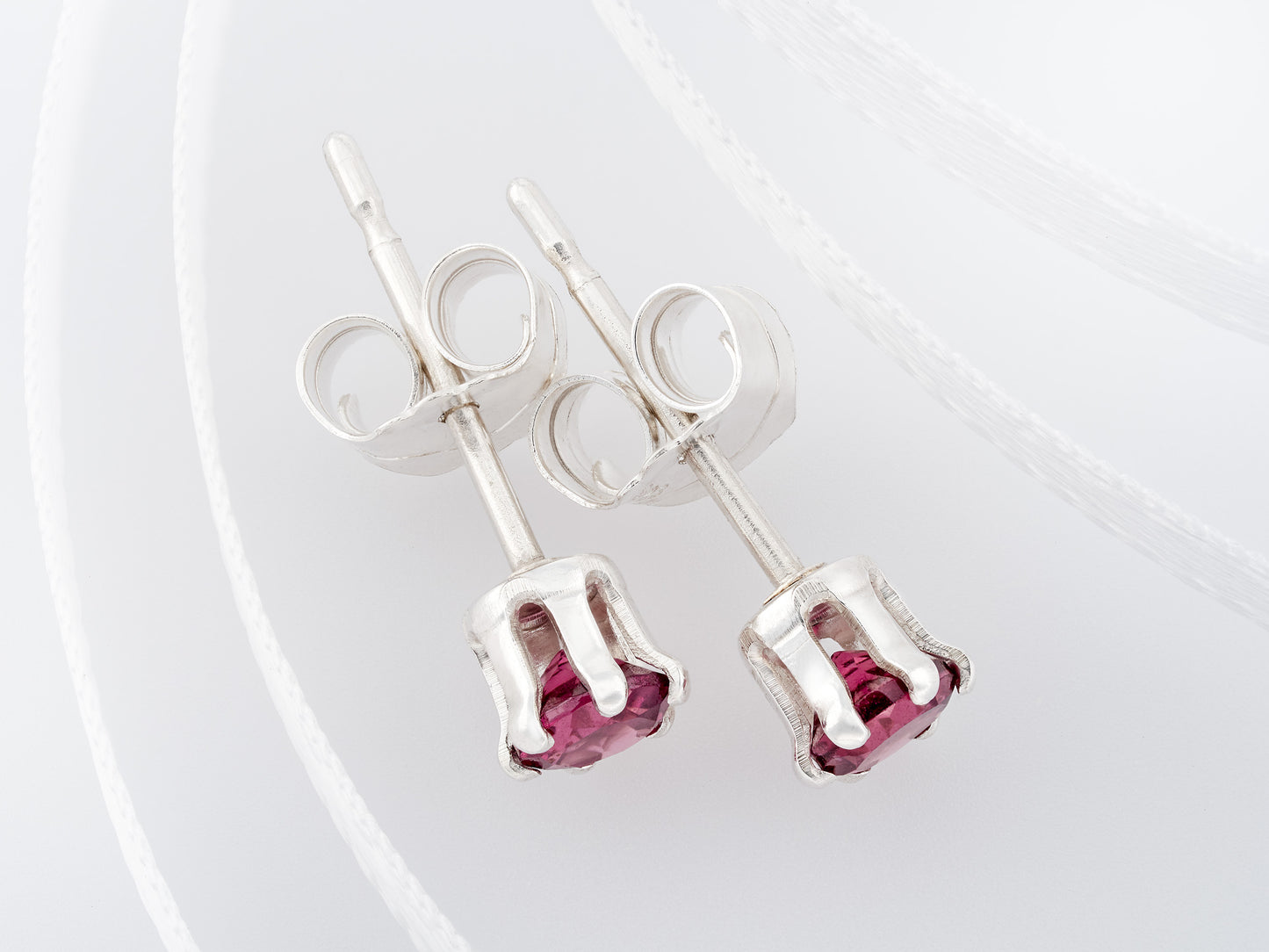 Gorgeous, Hot Pink to Purple, Natural, 3mm Diamond Cut, Rhodolite Garnet Earrings! Sterling Silver, 6-Prong.