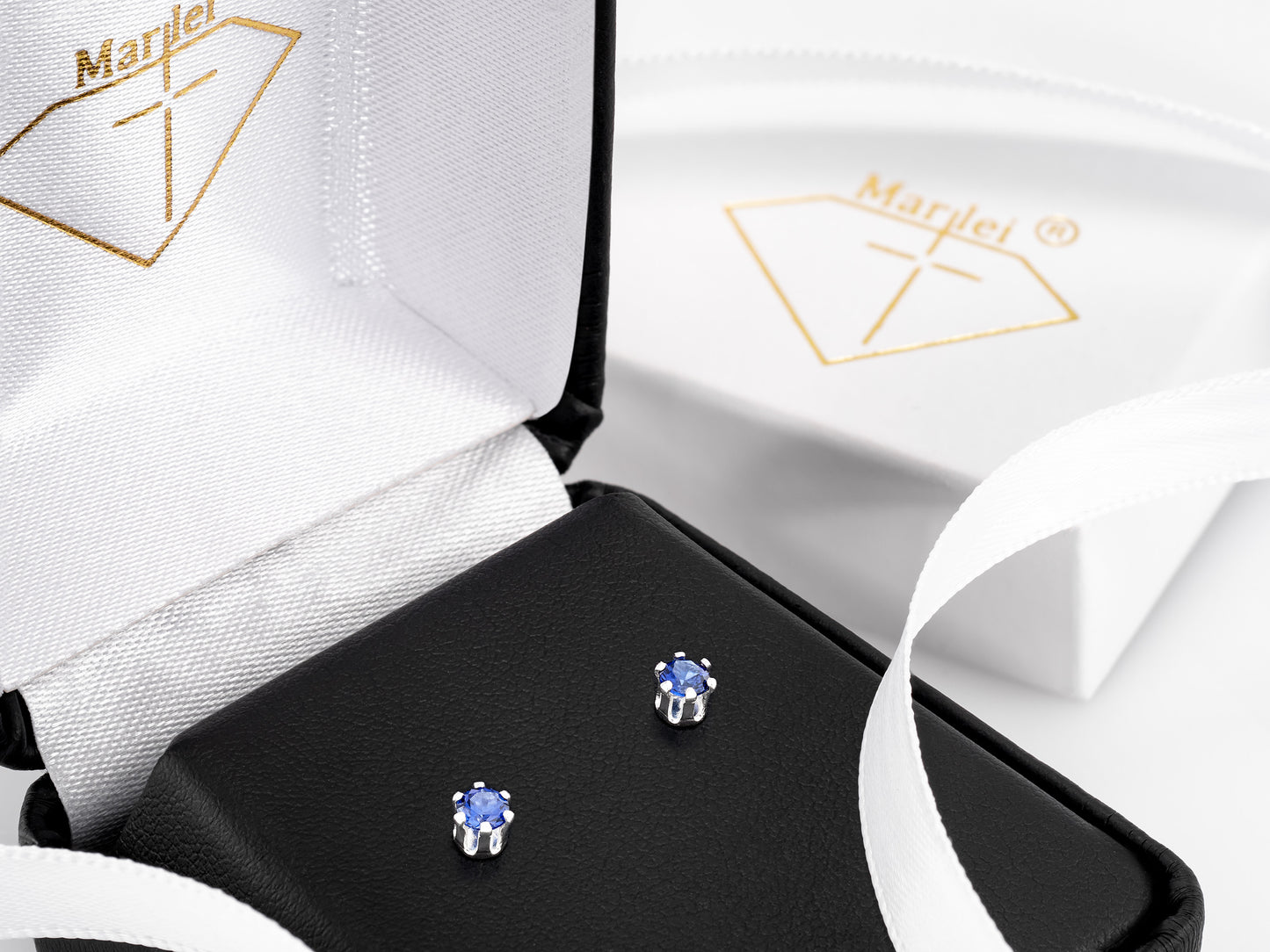 Velvety medium Blue Sapphire Earrings. 3mm round Chatham gemstones. 6-prong sterling silver studs.