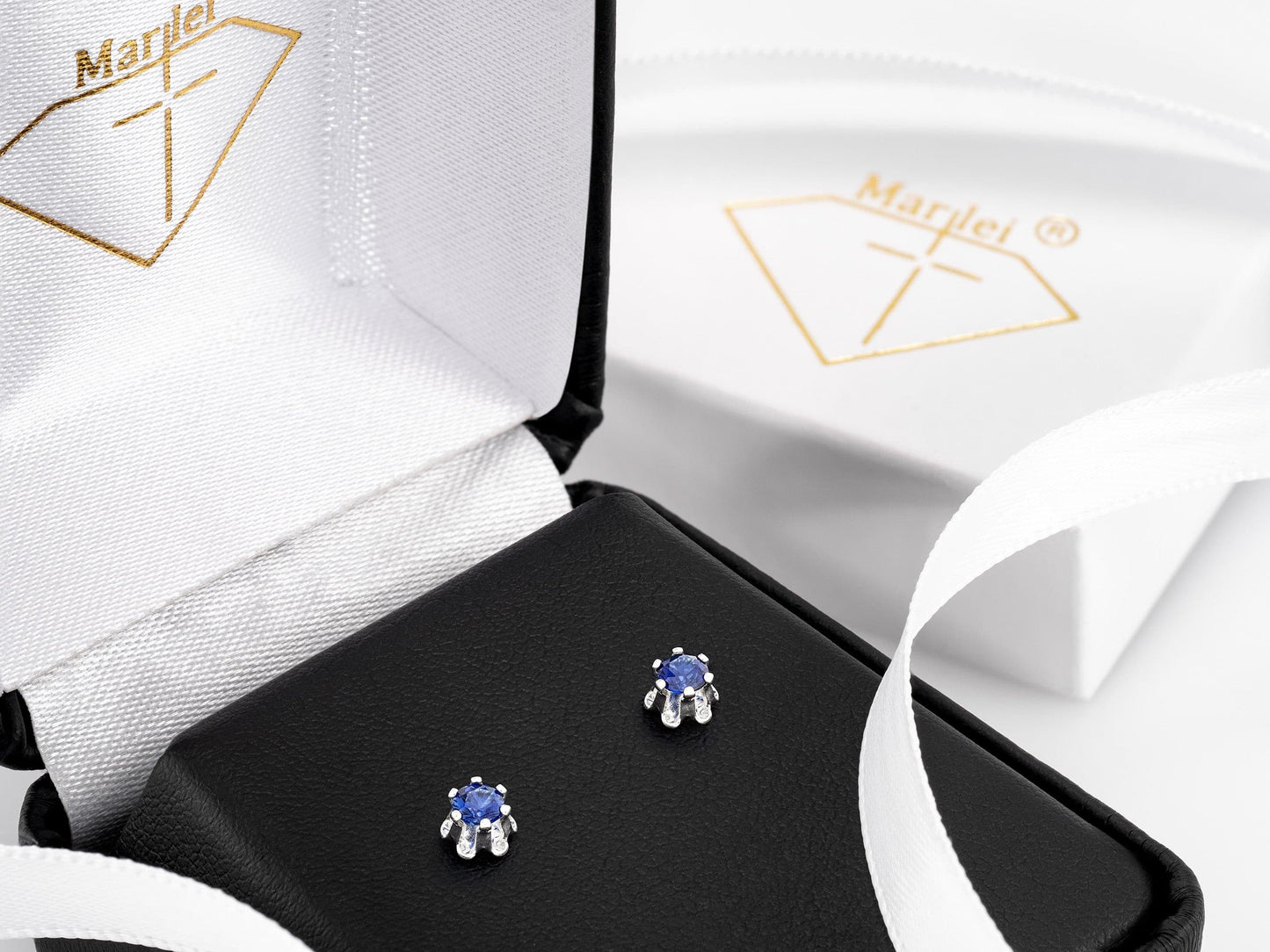 Beautiful Medium Dark Blue Sapphire Earrings. 3mm Round. Chatham Gemstones. Sterling Silver, 6-Prong Studs, Buttercup style.