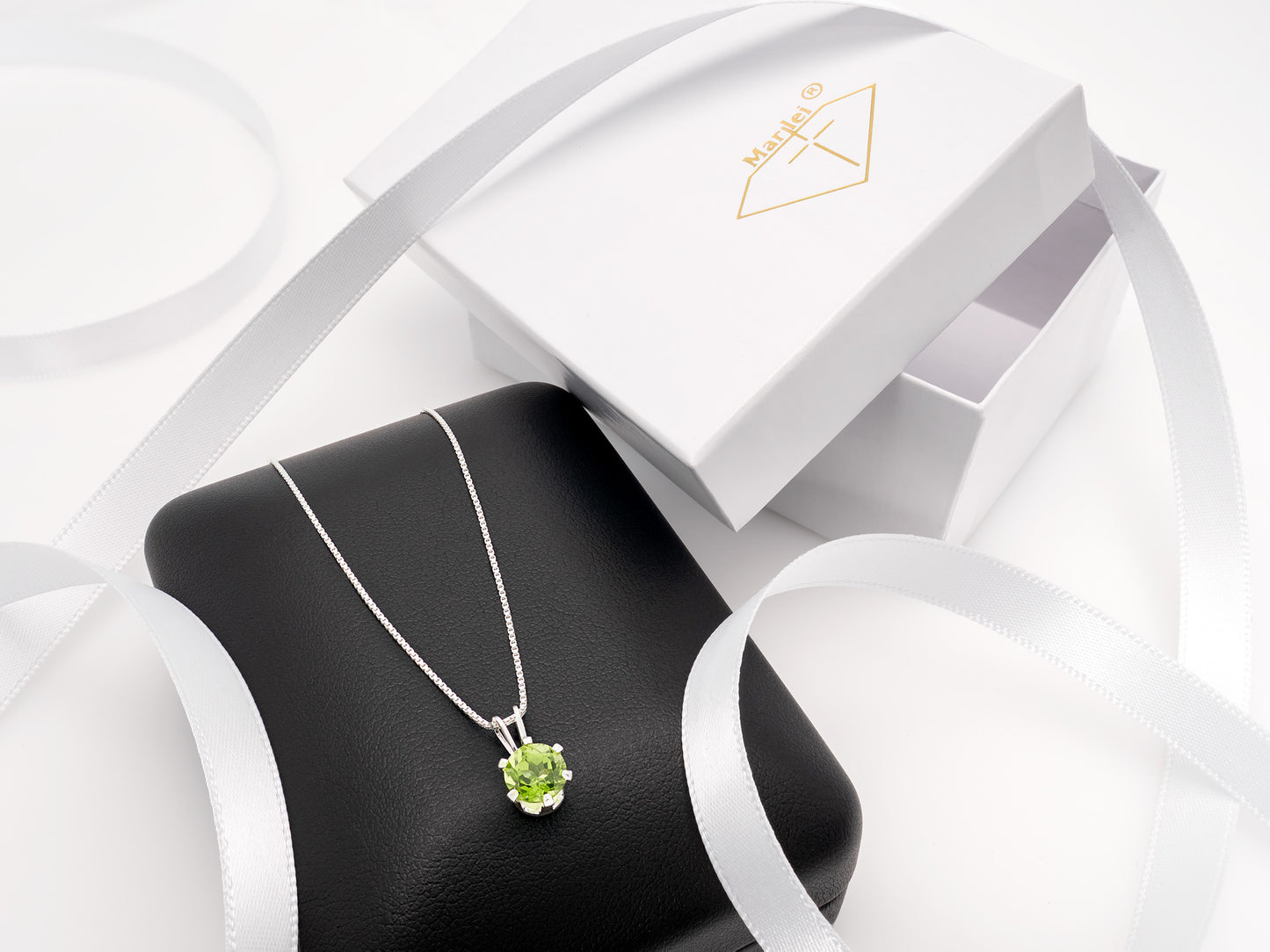 Vivid Green Natural Peridot! 6mm Round Faceted. Sterling silver pendant necklace from Brazil.