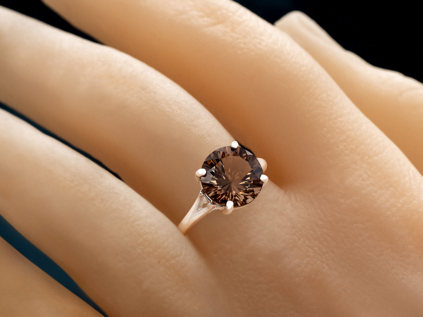 Concave cut Smoky Quartz gemstone solitaire premium silver ring from Brazil. Rich Brown Sparkling, 10mm round cut to perfection.