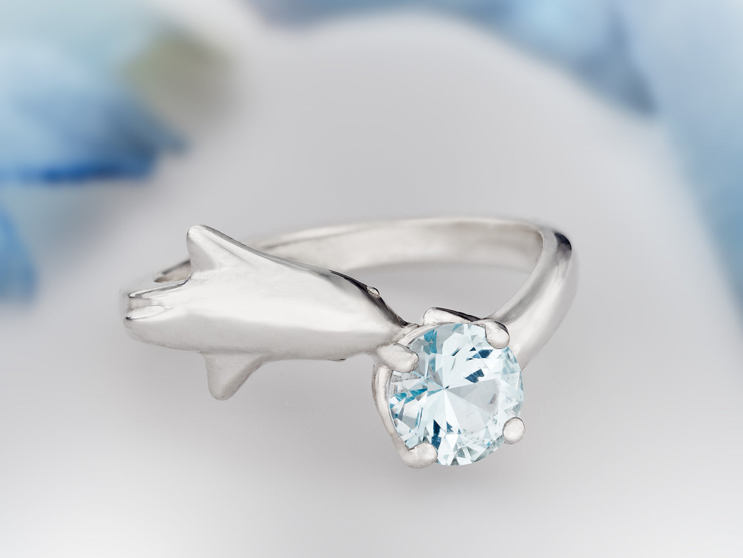 Blue topaz Dolphin ring. Natural, 6mm sky blue Topaz gemstone set in handmade premium silver ring.